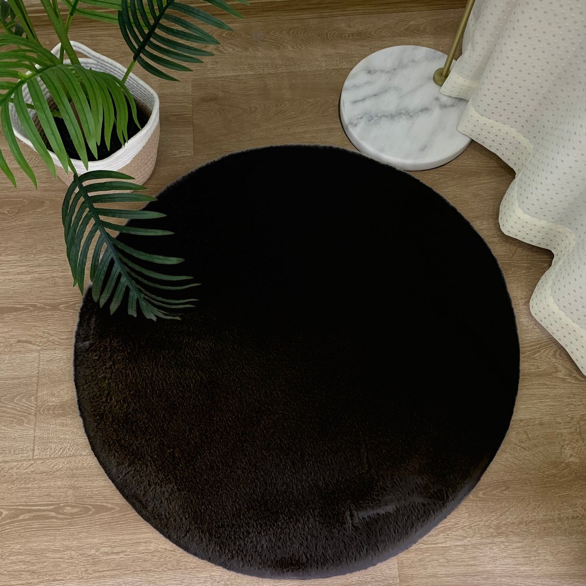 Fluffy Vloerkleed Rond Black 160x160CM