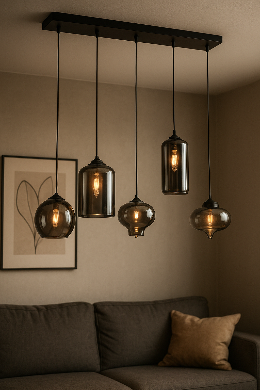 Ava Hanglamp Smoke Glas 5-Licht Mix
